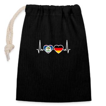 Belize Deutschland Herzschlag Flagge Belizer - Verschließbarer Geschenkbeutel aus Baumwolle (14x20cm) - Schwarz - Vorne