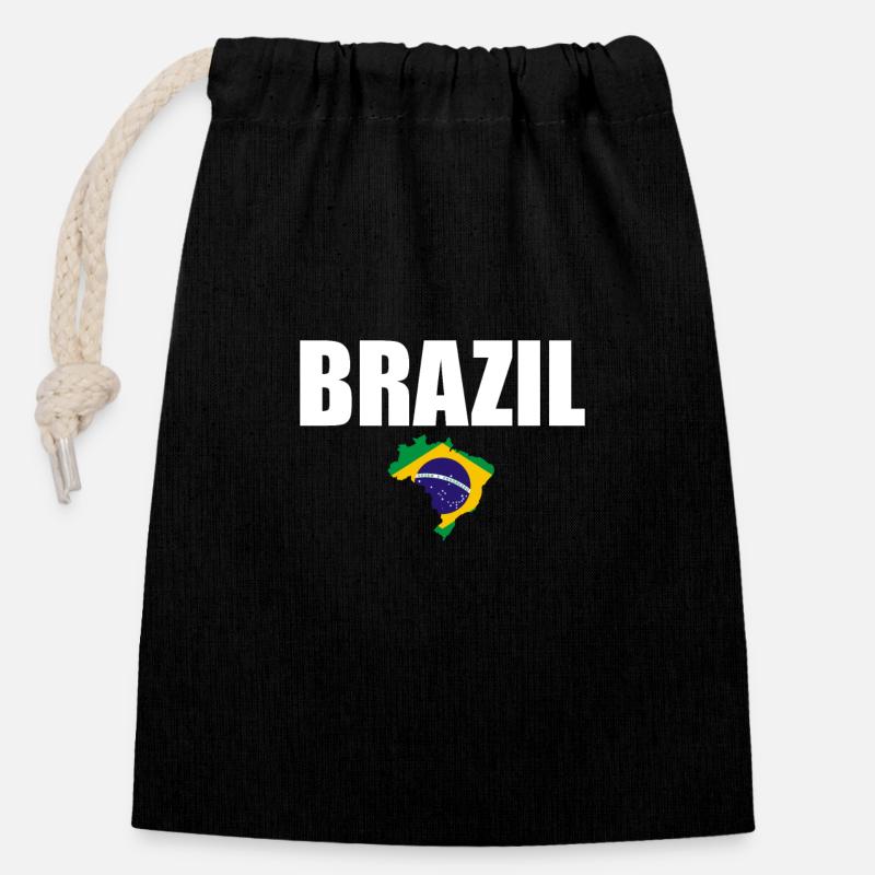 Carte Brésil Brésil Drapeau brésilien - Sac cadeau en coton avec cordon (14 x 20 cm) - noir