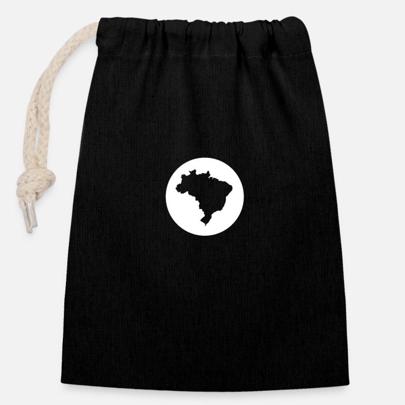 Carte Brésil Brésil - Sac cadeau en coton avec cordon (14 x 20 cm) - noir