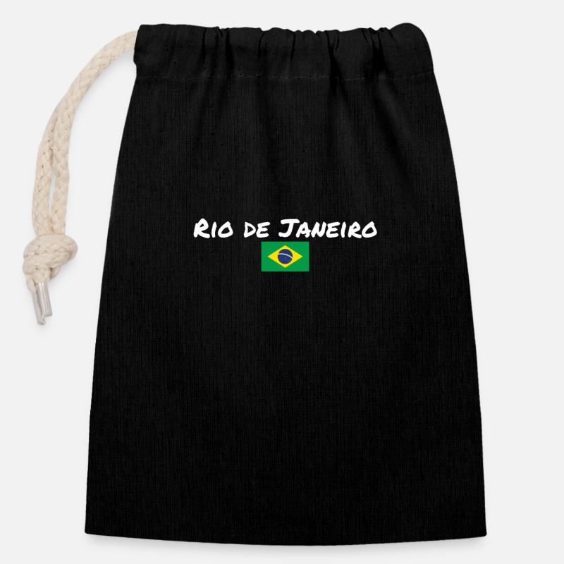Rio de Janeiro Brésil Brésil Drapeau - Sac cadeau en coton avec cordon (14 x 20 cm) - noir