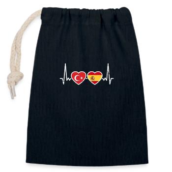 Turquie Espagne Vintage Heartbeat Flag Turk - Sac cadeau en coton avec cordon (14 x 20 cm) - bleu marine - Devant