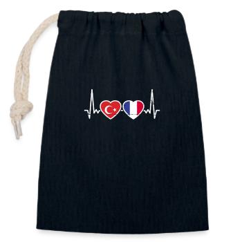 Turquie France Vintage Heartbeat Flag Turk - Sac cadeau en coton avec cordon (14 x 20 cm) - bleu marine - Devant