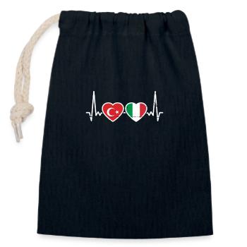 Turquie Italie Vintage Heartbeat Flag Turk - Sac cadeau en coton avec cordon (14 x 20 cm) - bleu marine - Devant