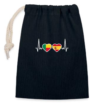 Bénin Espagne Heartbeat Drapeau Béninois - Sac cadeau en coton avec cordon (14 x 20 cm) - bleu marine - Devant