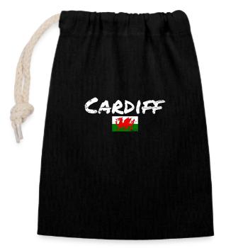 Cardiff Wales Vintage Walisische Flagge Waliser - Verschließbarer Geschenkbeutel aus Baumwolle (14x20cm) - Schwarz - Vorne