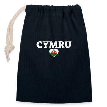 Cymru Wales Vintage Drapeau gallois Gallois - Sac cadeau en coton avec cordon (14 x 20 cm) - bleu marine - Devant