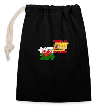 Wales Spanien Vintage Flagge Spanier Waliser - Verschließbarer Geschenkbeutel aus Baumwolle (14x20cm) - Schwarz - Vorne