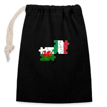 Wales Italien Flagge Italiener Waliser - Verschließbarer Geschenkbeutel aus Baumwolle (14x20cm) - Schwarz - Vorne