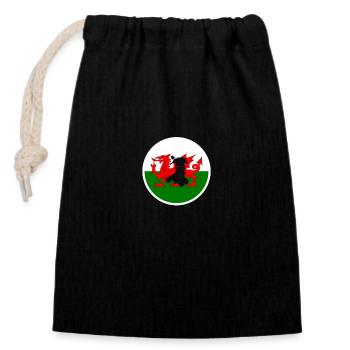 Wales Walisische Karte Flagge Waliser - Verschließbarer Geschenkbeutel aus Baumwolle (14x20cm) - Schwarz - Vorne