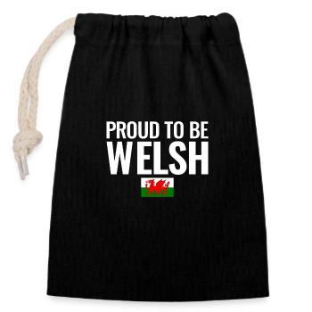 Proud To Be Welsh Wales Walisische Flagge Waliser - Verschließbarer Geschenkbeutel aus Baumwolle (14x20cm) - Schwarz - Vorne