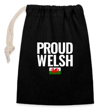 Proud Welsh Wales Walisische Flagge Waliser - Verschließbarer Geschenkbeutel aus Baumwolle (14x20cm) - Schwarz - Vorne