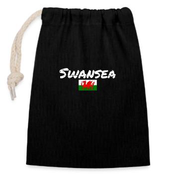 Swansea Wales Vintage Walisische Flagge Waliser - Verschließbarer Geschenkbeutel aus Baumwolle (14x20cm) - Schwarz - Vorne