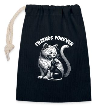 Le chat et la souris dans l’amitié, la paix et l’amour - Sac cadeau en coton avec cordon (14 x 20 cm) - bleu marine - Devant