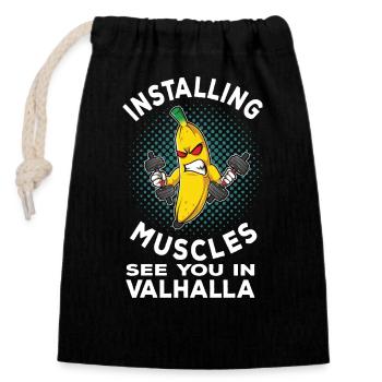 Fitness Banana Installing Muscles Valhalla Gym - Verschließbarer Geschenkbeutel aus Baumwolle (14x20cm) - Schwarz - Vorne
