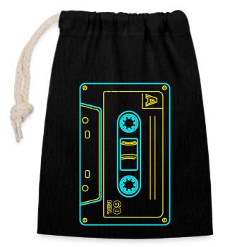 80s 90s Cassette Mixtape Retro Funny - Closable cotton gift bag (14x20cm) - black - Front