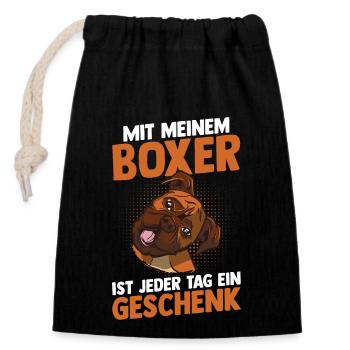Hund Deutscher Boxer - Verschließbarer Geschenkbeutel aus Baumwolle (14x20cm) - Schwarz - Vorne