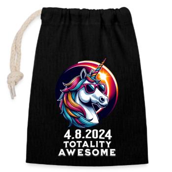 Unicorn in Sunglasses Solar Eclipse 2024 - Closable cotton gift bag (14x20cm) - black - Front