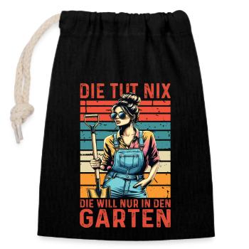 Garten Geschenk Gärtnerin Geburtstag Geschenk - Verschließbarer Geschenkbeutel aus Baumwolle (14x20cm) - Schwarz - Vorne