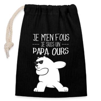 Je M'en Fous Je Suis Un Papa Ours - Fête Des Pères - Sac cadeau en coton avec cordon (14 x 20 cm) - noir - Devant