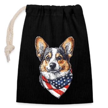 Welsh Corgi Pembroke - Verschließbarer Geschenkbeutel aus Baumwolle (14x20cm) - Schwarz - Vorne
