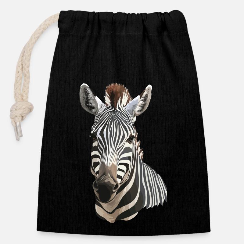 Zebra - Verschließbarer Geschenkbeutel aus Baumwolle (14x20cm) - Schwarz