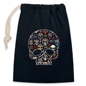 Buntes dekoratives Skullmuster - Verschließbarer Geschenkbeutel aus Baumwolle (14x20cm) - Navy - Vorne