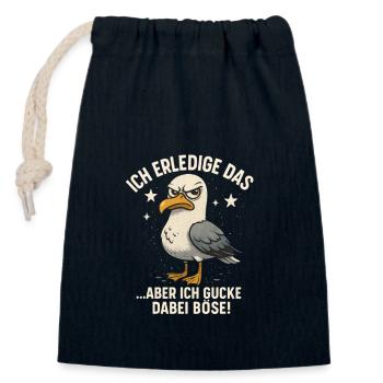 Drôle de dicton Travail Travail Emploi Mouette - Sac cadeau en coton avec cordon (14 x 20 cm) - bleu marine - Devant