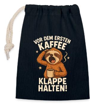 Vor dem ersten Kaffee Klappe halten! - Verschließbarer Geschenkbeutel aus Baumwolle (14x20cm) - Navy - Vorne