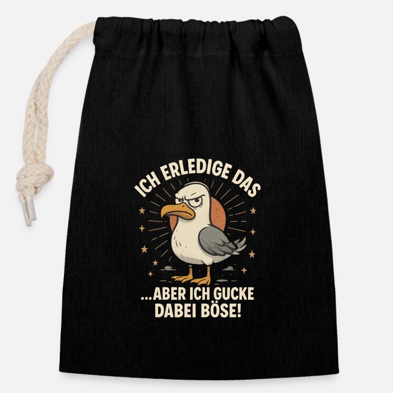 Lustige Möwe frecher Spruch Arbeit Kollegen - Verschließbarer Geschenkbeutel aus Baumwolle (14x20cm) - Schwarz