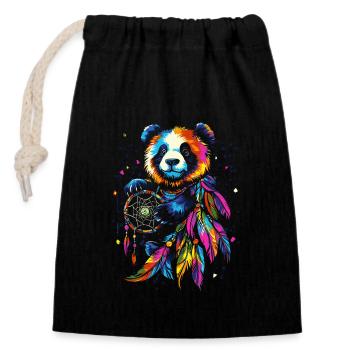 Panda with Dream Catcher - Closable cotton gift bag (14x20cm) - black - Front