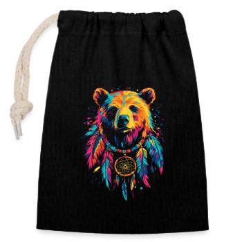 Bear with Dream Catcher - Closable cotton gift bag (14x20cm) - black - Front