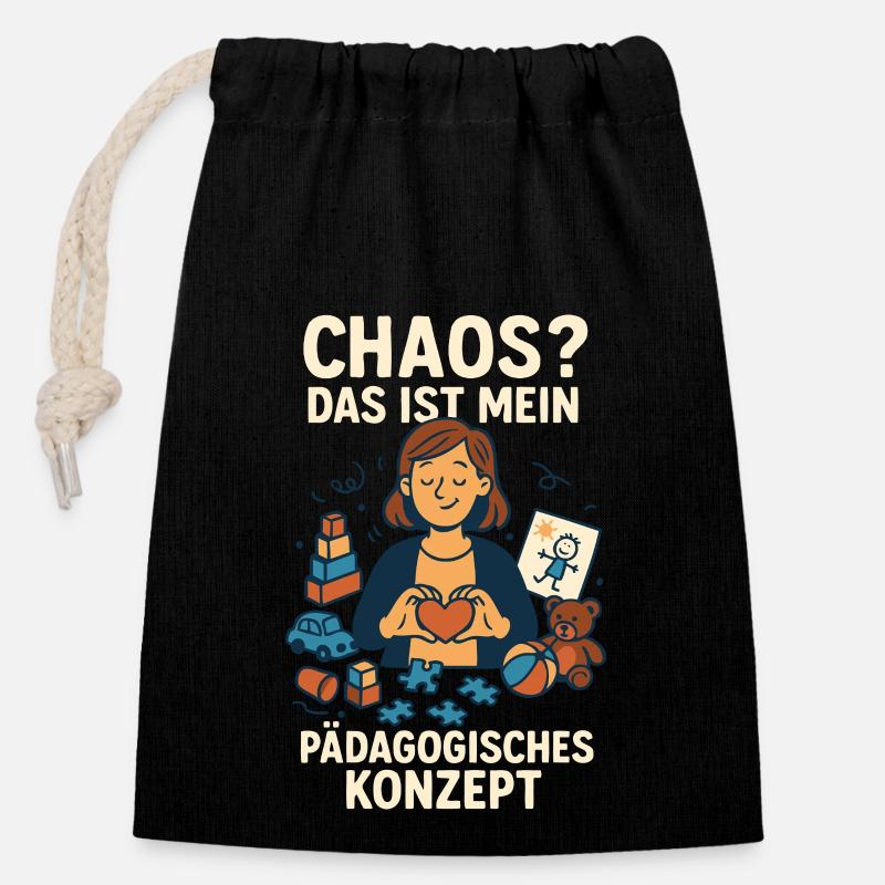 Chaos - Das ist mein Pädagogisches Konzept - Verschließbarer Geschenkbeutel aus Baumwolle (14x20cm) - Schwarz