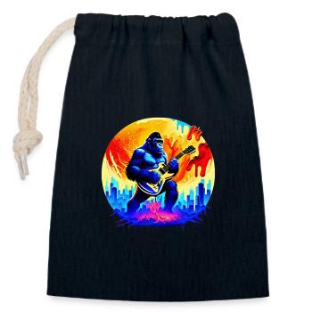 Gorilla joue de la guitare - Sac cadeau en coton avec cordon (14 x 20 cm) - bleu marine - Devant