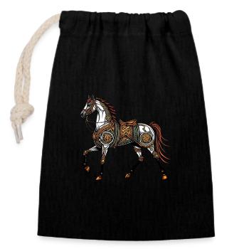 Cheval steampunk - Sac cadeau en coton avec cordon (14 x 20 cm) - noir - Devant