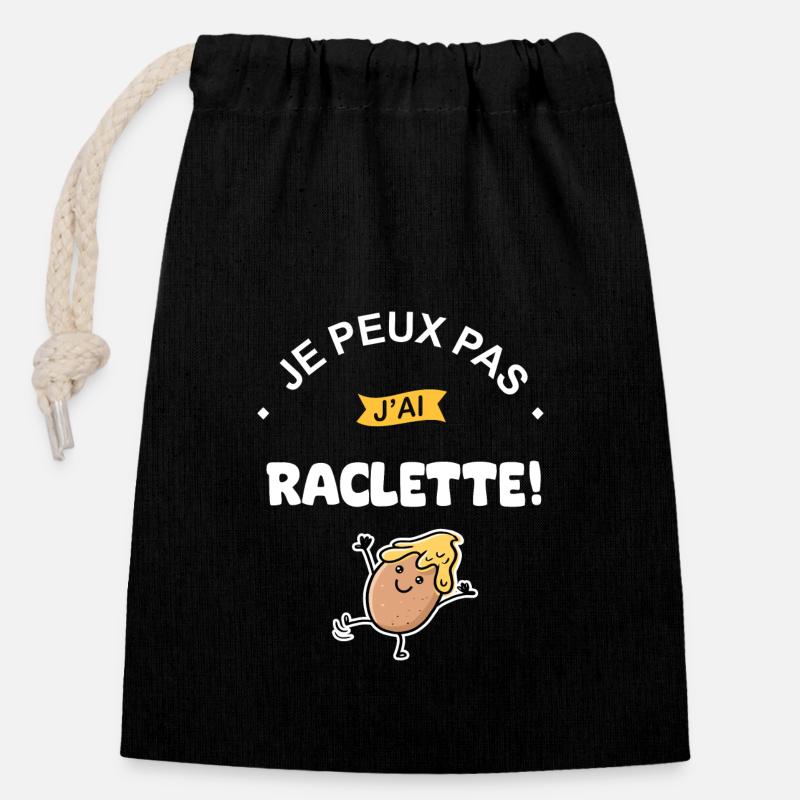 Je peux pas j ai Raclette - Sac cadeau en coton avec cordon (14 x 20 cm) - noir