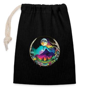 Imaginative Neon Mountains – Landscape Art - Closable cotton gift bag (14x20cm) - black - Front