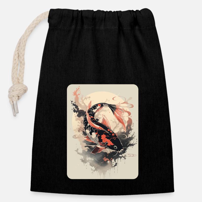 majestueuse carpe koï - Sac cadeau en coton avec cordon (14 x 20 cm) - noir