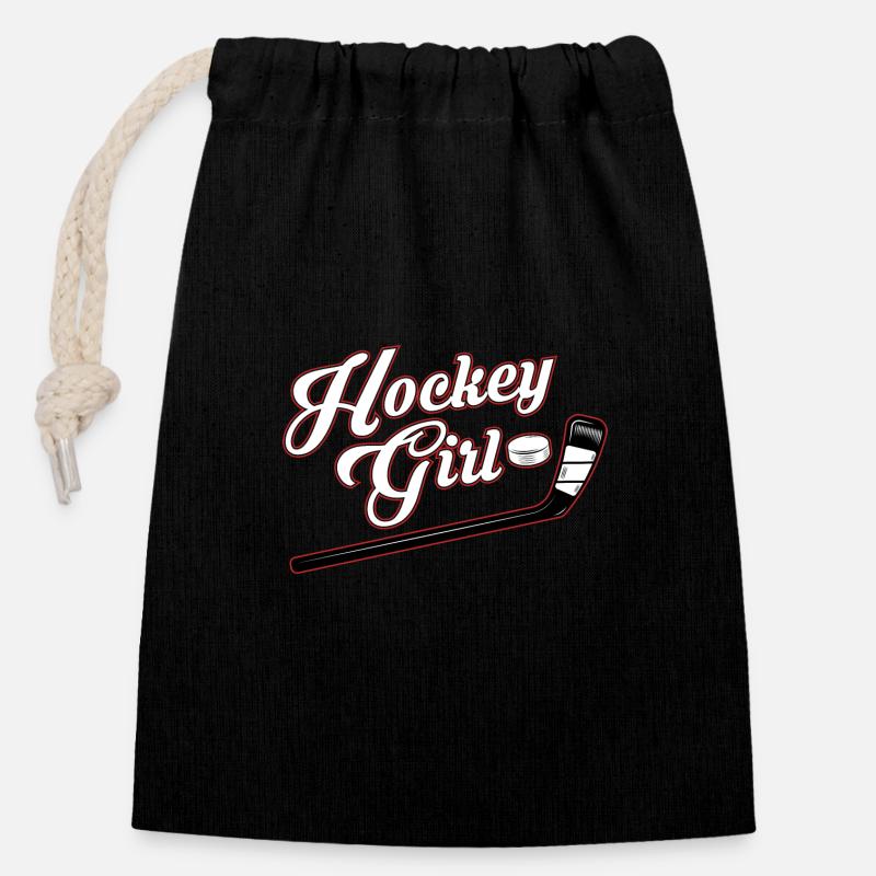 Fille de hockey - Sac cadeau en coton avec cordon (14 x 20 cm) - noir
