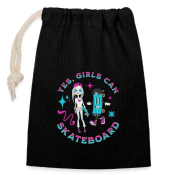 Yes Girls Can Skateboard Skateboarder Skater Femmes - Sac cadeau en coton avec cordon (14 x 20 cm) - noir - Devant