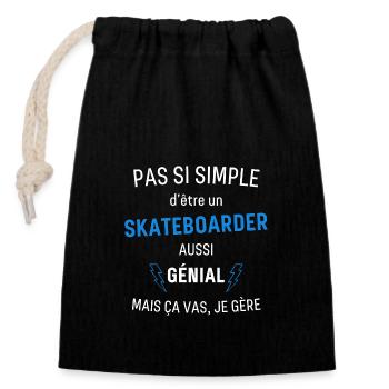 Skateboarder Génial - Sac cadeau en coton avec cordon (14 x 20 cm) - noir - Devant