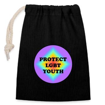 LGBT-Jugendliche schützen - Verschließbarer Geschenkbeutel aus Baumwolle (14x20cm) - Schwarz - Vorne