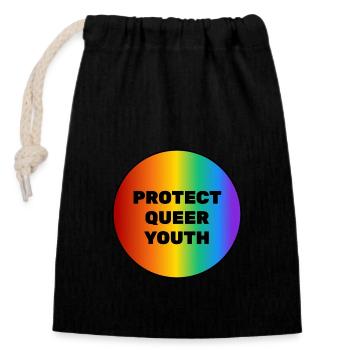 Protect Queer Youth - Closable cotton gift bag (14x20cm) - black - Front