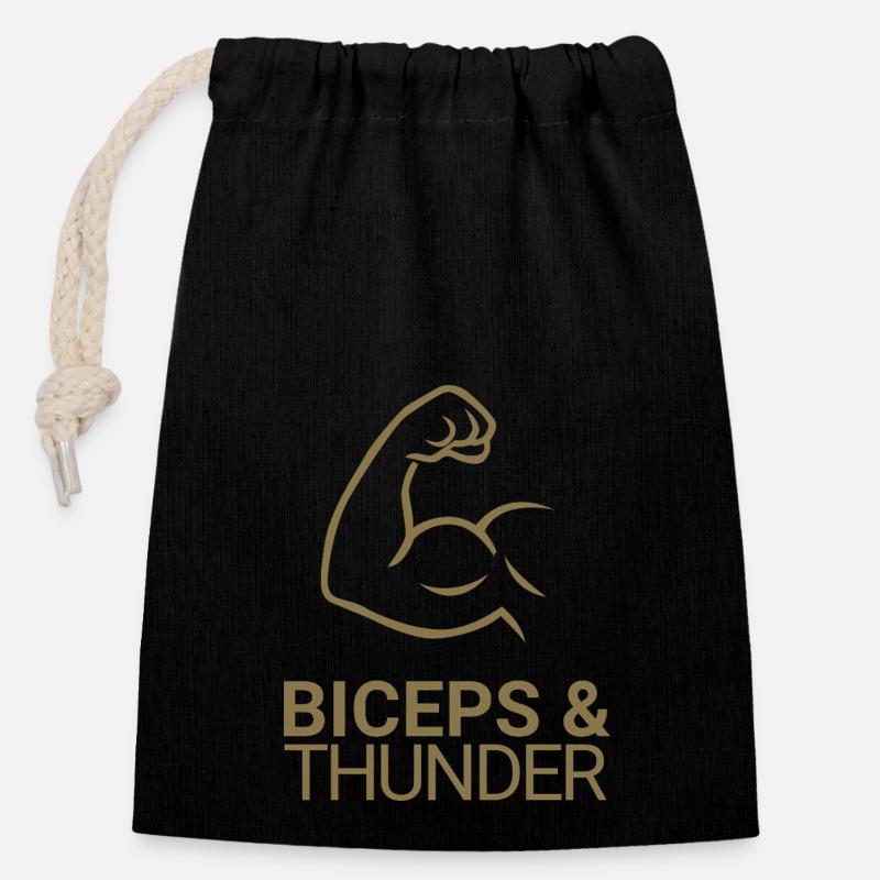 Biceps et tonnerre - Sac cadeau en coton avec cordon (14 x 20 cm) - noir