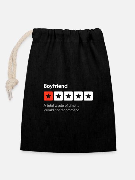 Boyfriend, A total waste of time… Sarcastic one st - Closable cotton gift bag (14x20cm) - black