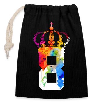 KING 8 YEAR OLD QUEEN 8TH BIRTHDAY - Closable cotton gift bag (14x20cm) - black - Front