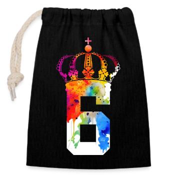 KING 6 ANS QUEEN 6ÈME ANNIVERSAIRE - Sac cadeau en coton avec cordon (14 x 20 cm) - noir - Devant