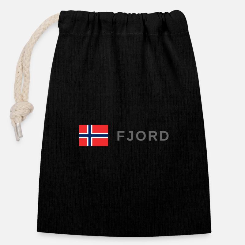 Fjord norvégien - Sac cadeau en coton avec cordon (14 x 20 cm) - noir