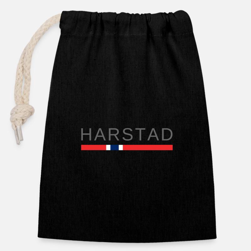 Harstad Norvège - Sac cadeau en coton avec cordon (14 x 20 cm) - noir