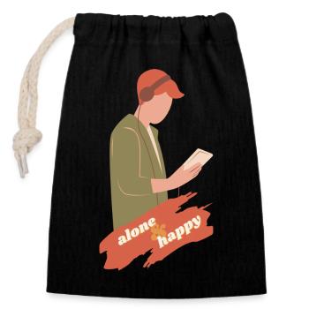 Alone & happy - Closable cotton gift bag (14x20cm) - black - Front