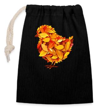 Autumn colorful leaves chicks - Closable cotton gift bag (14x20cm) - black - Front